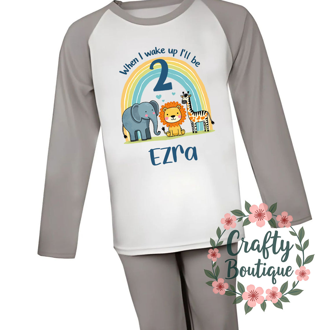 2nd Birthday PJs, 2 Year Old Personalised Jungle Boys Pajamas - 1047