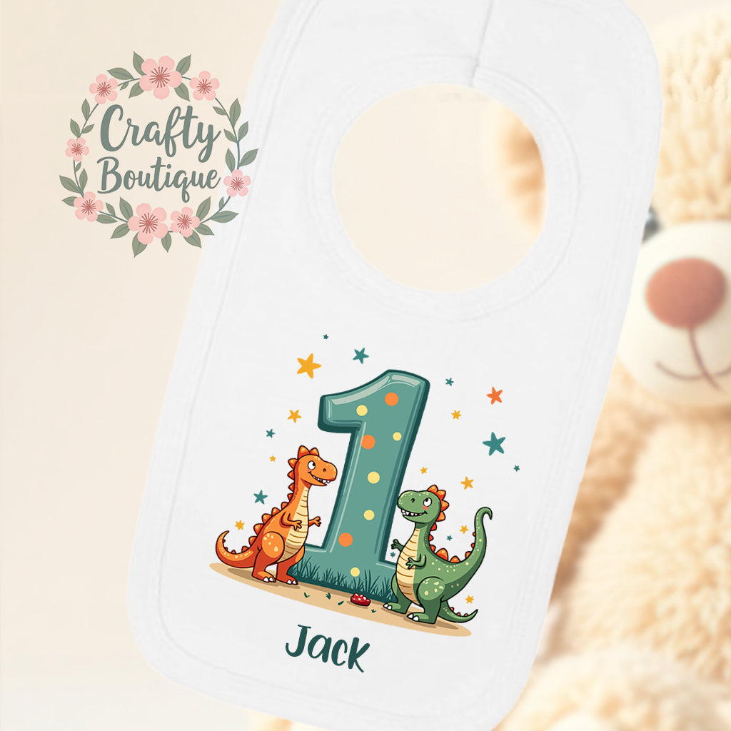 1st Birthday Outfit, Boys Dinosaur Number One Bodysuit, First Birthday Boys Vest / Bib - 1087