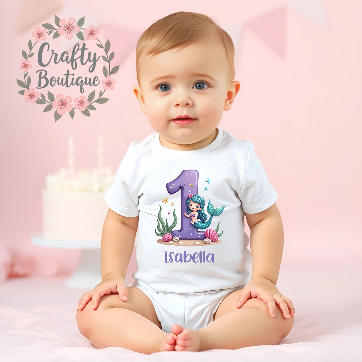 1st Birthday Outfit, Girls Mermaid Number One, First Birthday Vest / Bib - 1090