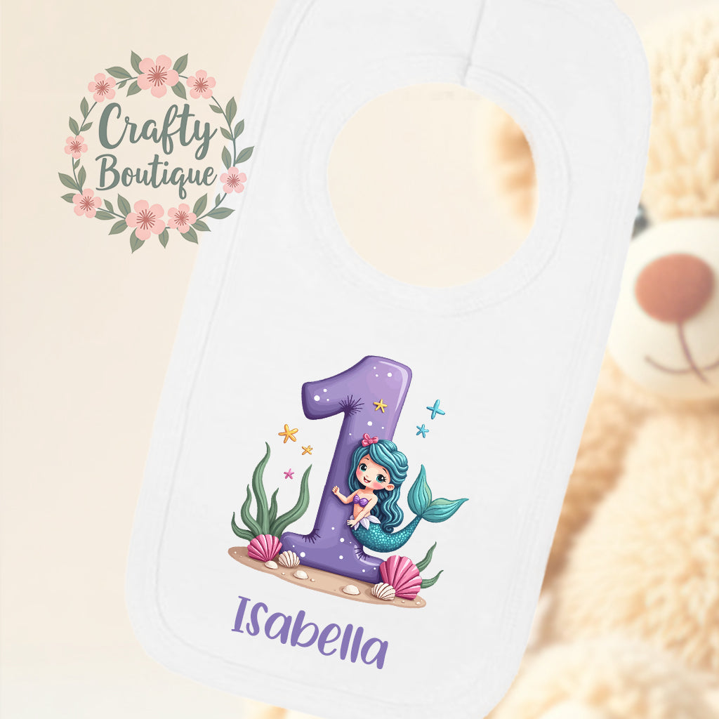 1st Birthday Outfit, Girls Mermaid Number One, First Birthday Vest / Bib - 1090