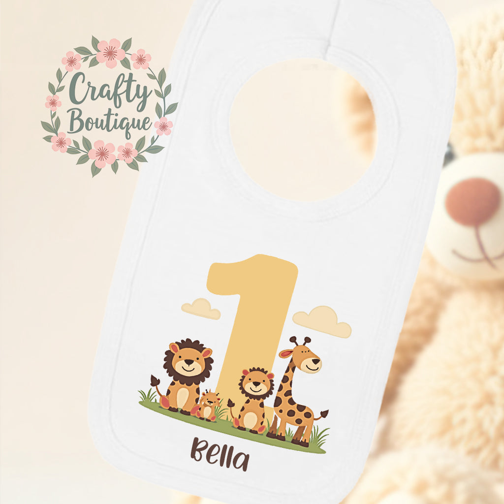1st Birthday Outfit, Jungle Animal Number One Bodysuit, First Birthday Boys Vest / Bib - 1097