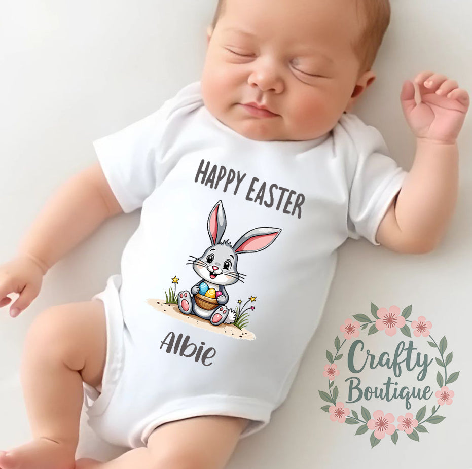 Happy Easter New Baby Cute Bunny Bodysuit, Sleepsuit, Bib - 1100