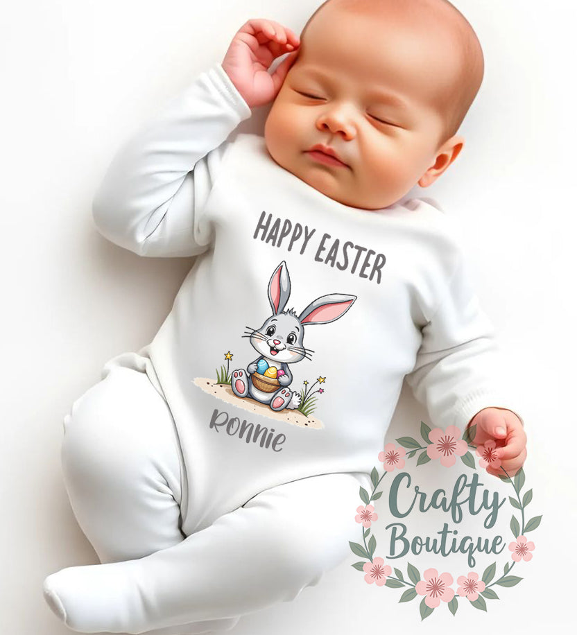 Happy Easter New Baby Cute Bunny Bodysuit, Sleepsuit, Bib - 1100