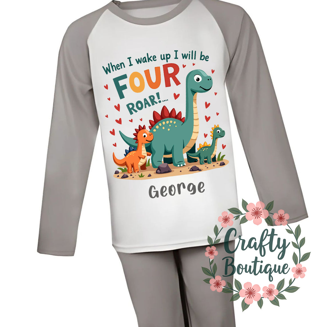 4th Birthday PJs, Personalised Dinosaur Pajamas, When I Wake Up I Will Be Four - 1138