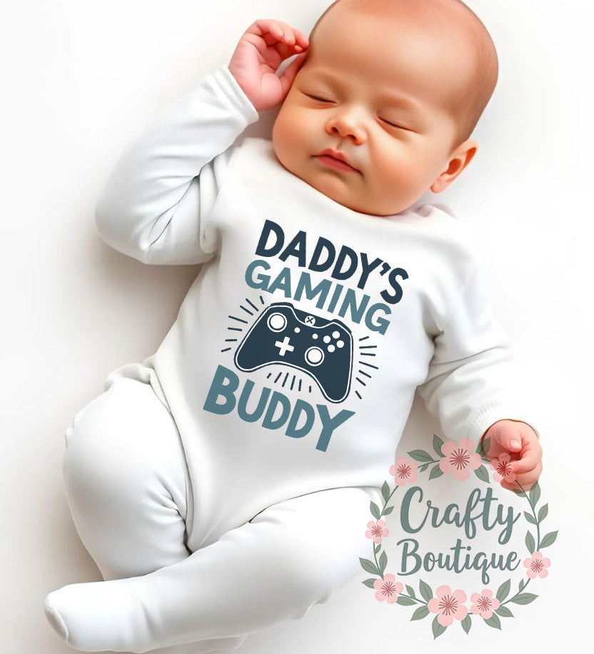Daddy's Gaming Buddy, Funny Baby Grow, Tshirt, Baby Bodysuit, Romper, Bib - 1196