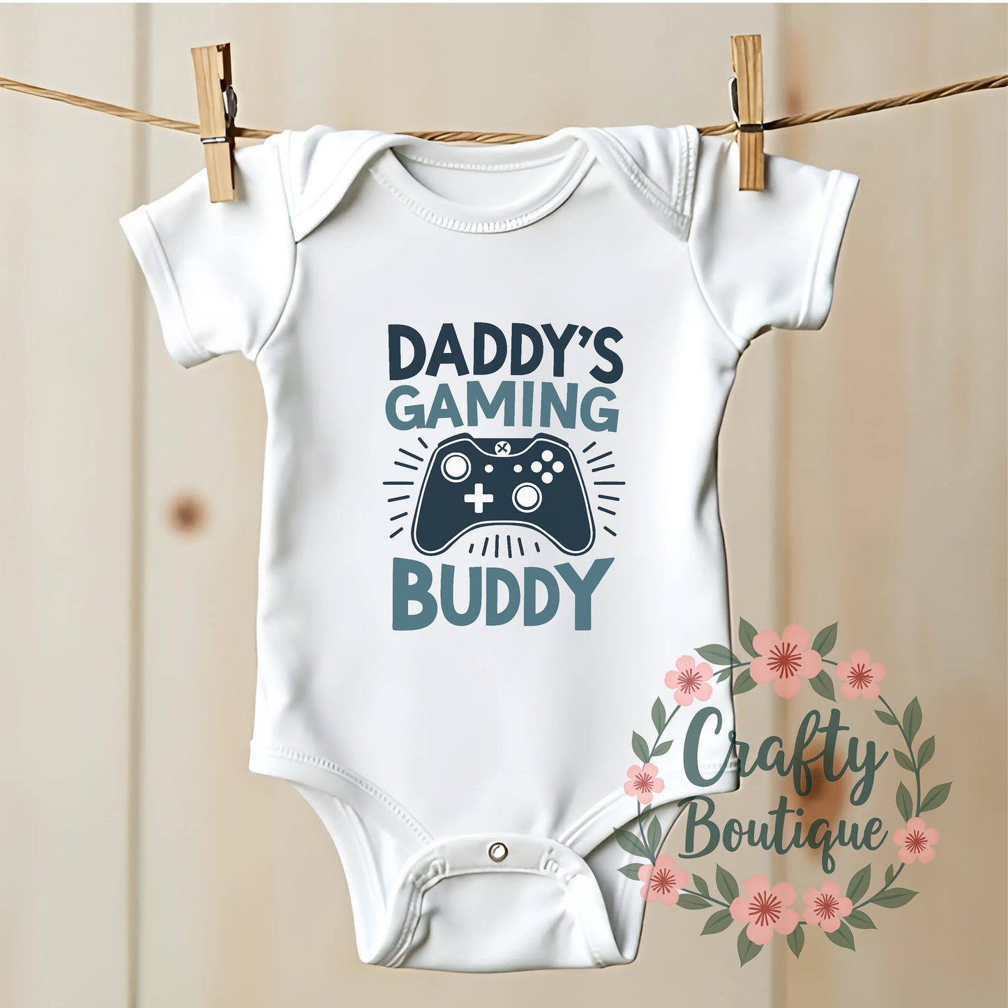 Daddy's Gaming Buddy, Funny Baby Grow, Tshirt, Baby Bodysuit, Romper, Bib - 1196