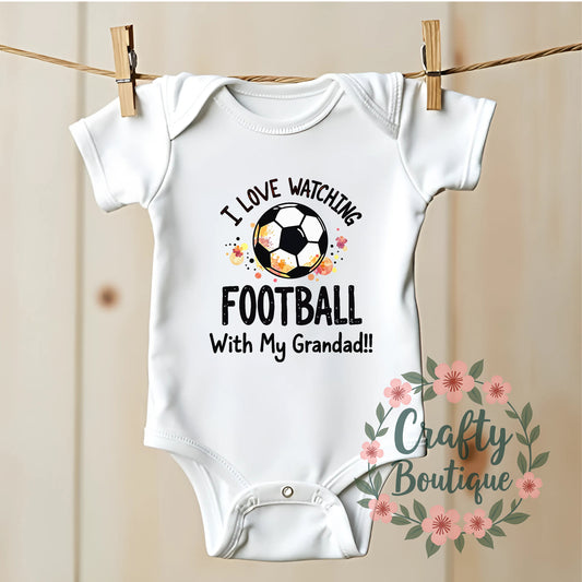 I Love Watching Football With Grandad Cute Baby Grow, New Baby Gift Set - 1202