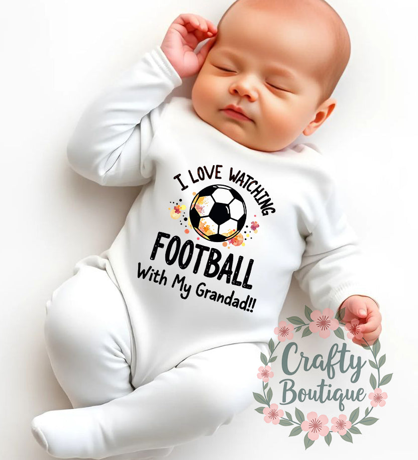 I Love Watching Football With Grandad Cute Baby Grow, New Baby Gift Set - 1202