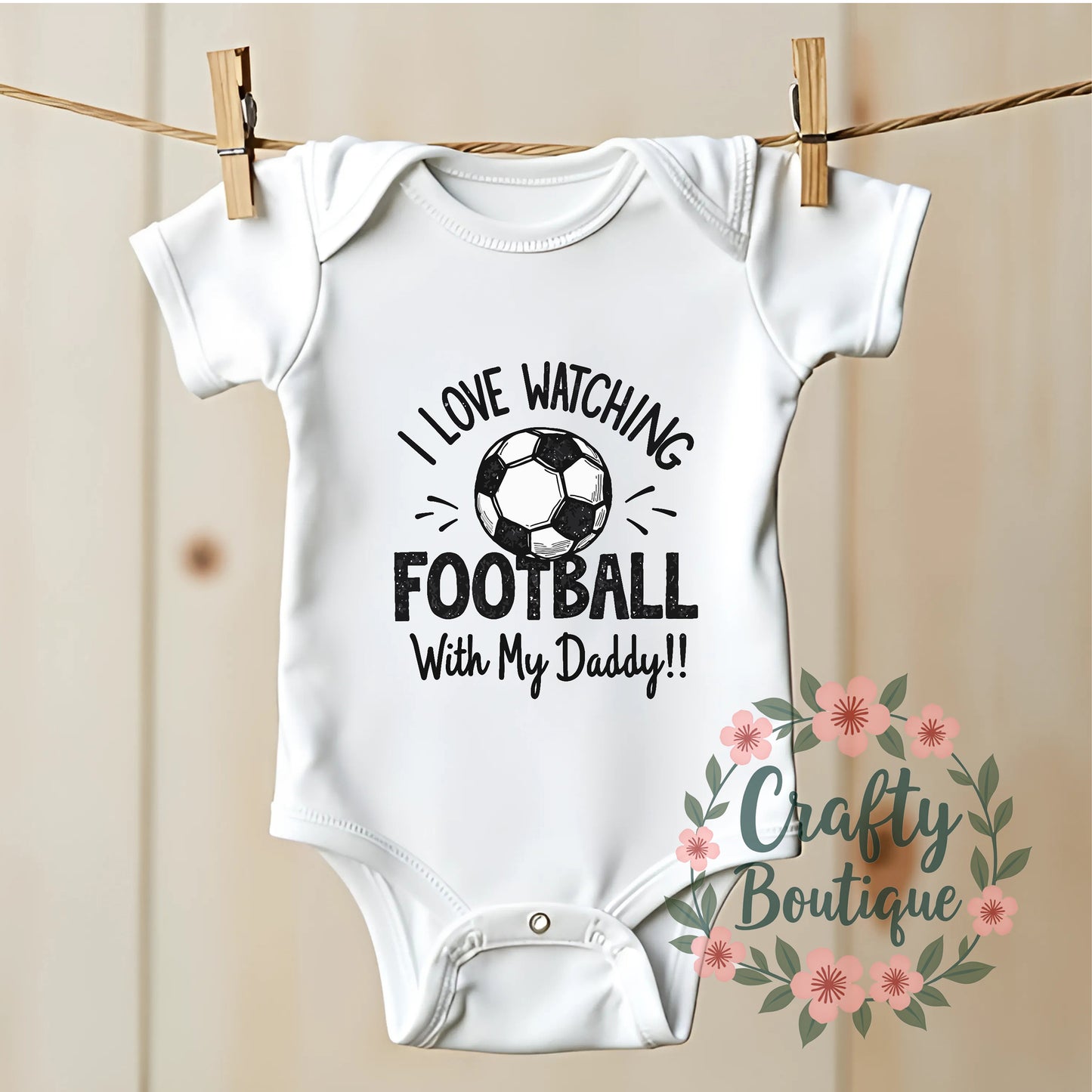 I Love Watching Football With Daddy, Cute Baby Grow, New Baby Gift Set - 1203