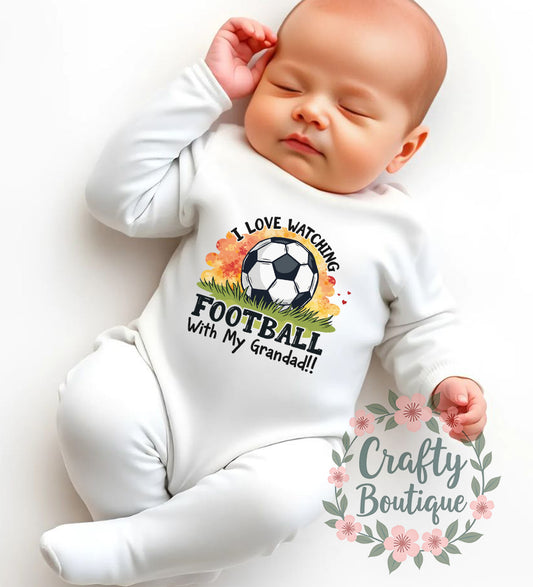 I Love Watching Football With Grandad, Cute Baby Grow, New Baby Gift Set - 1204