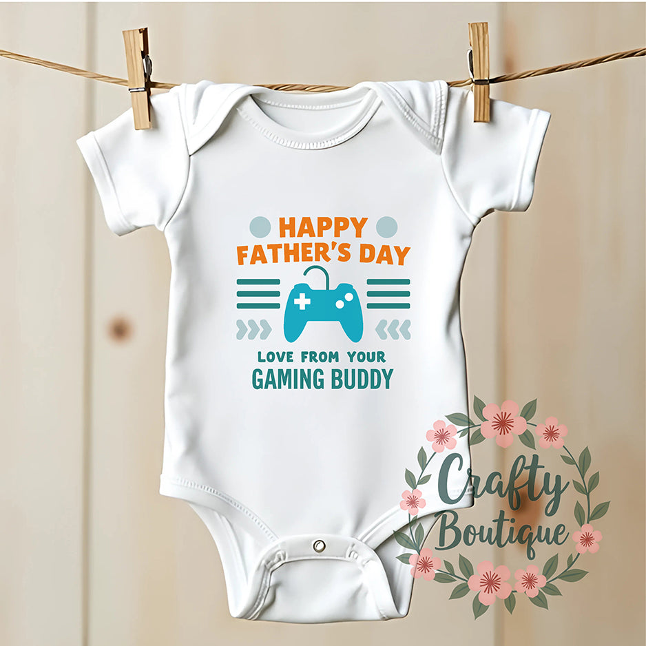 Happy Father's Day Baby Grow, Gaming Buddy Romper, Bib, Set - 1209