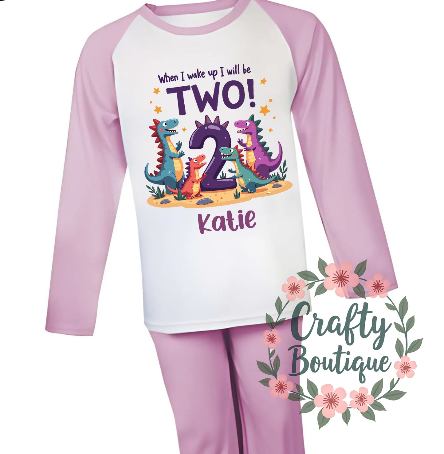 2nd Birthday PJs, Personalised Dinosaur Pajamas, When I Wake Up I Will Be Two - 1224