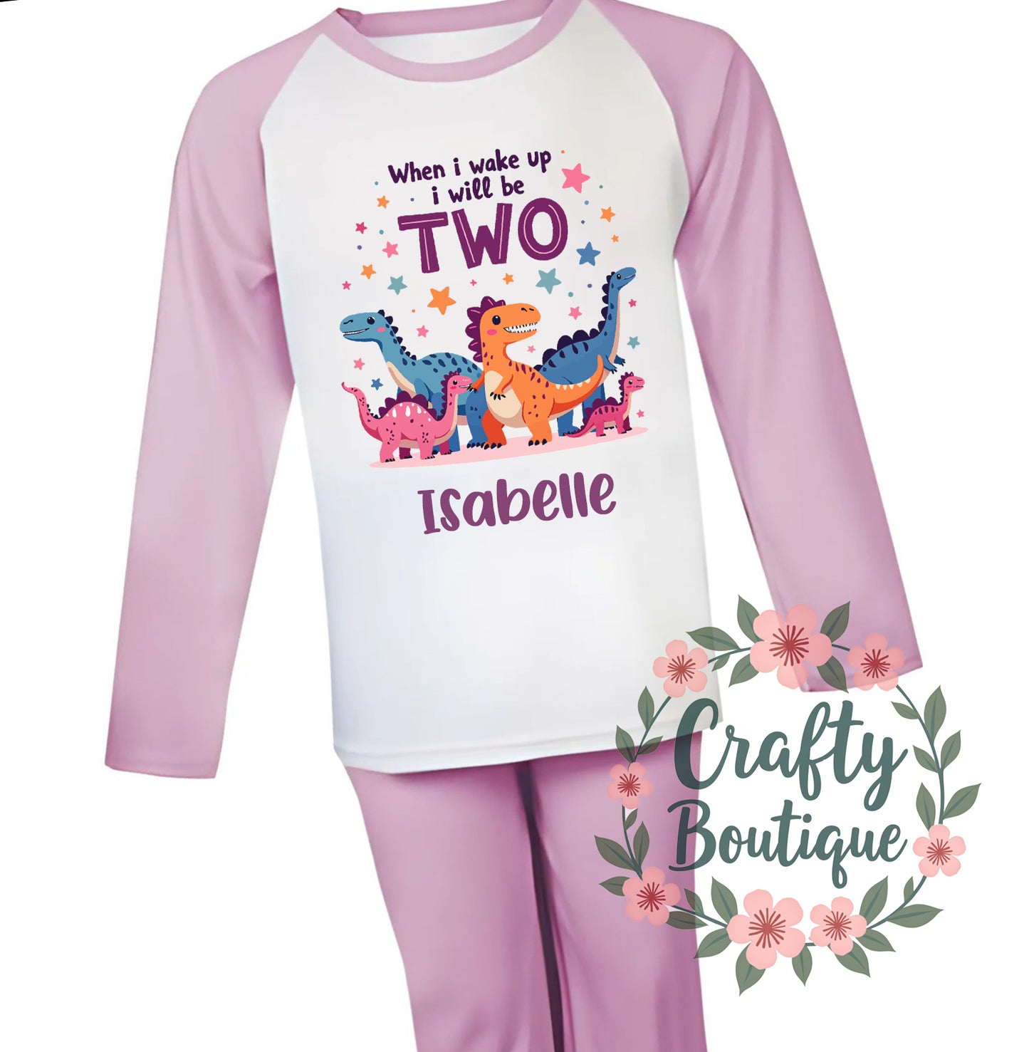 2nd Birthday PJs, Personalised Dinosaur Pajamas, When I Wake Up I Will Be Two - 1225