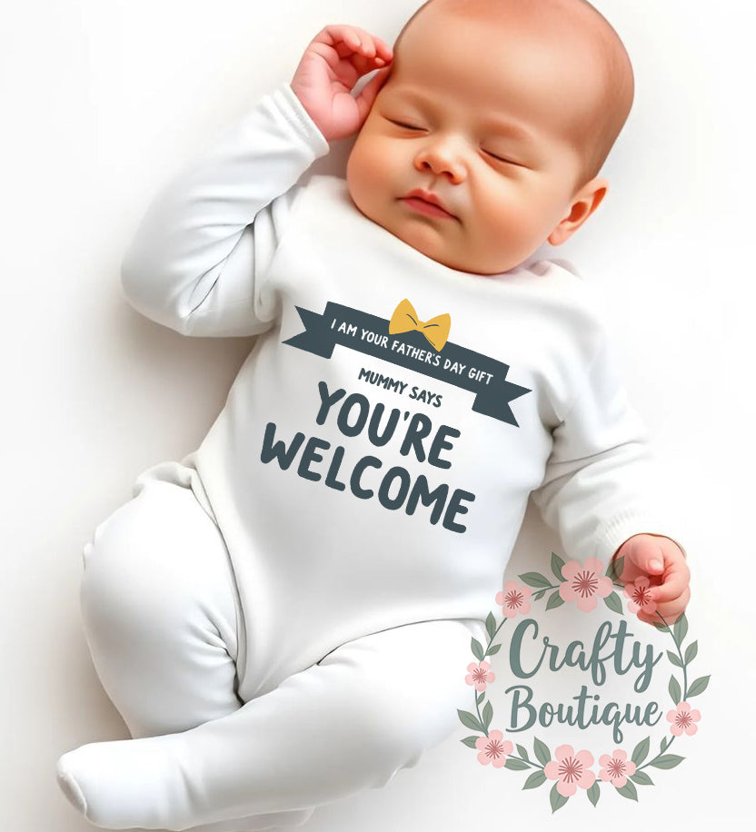 Happy First Father's Day, Funny Baby Grow, Tshirt, Baby Bodysuit, Romper, Bib - 1230