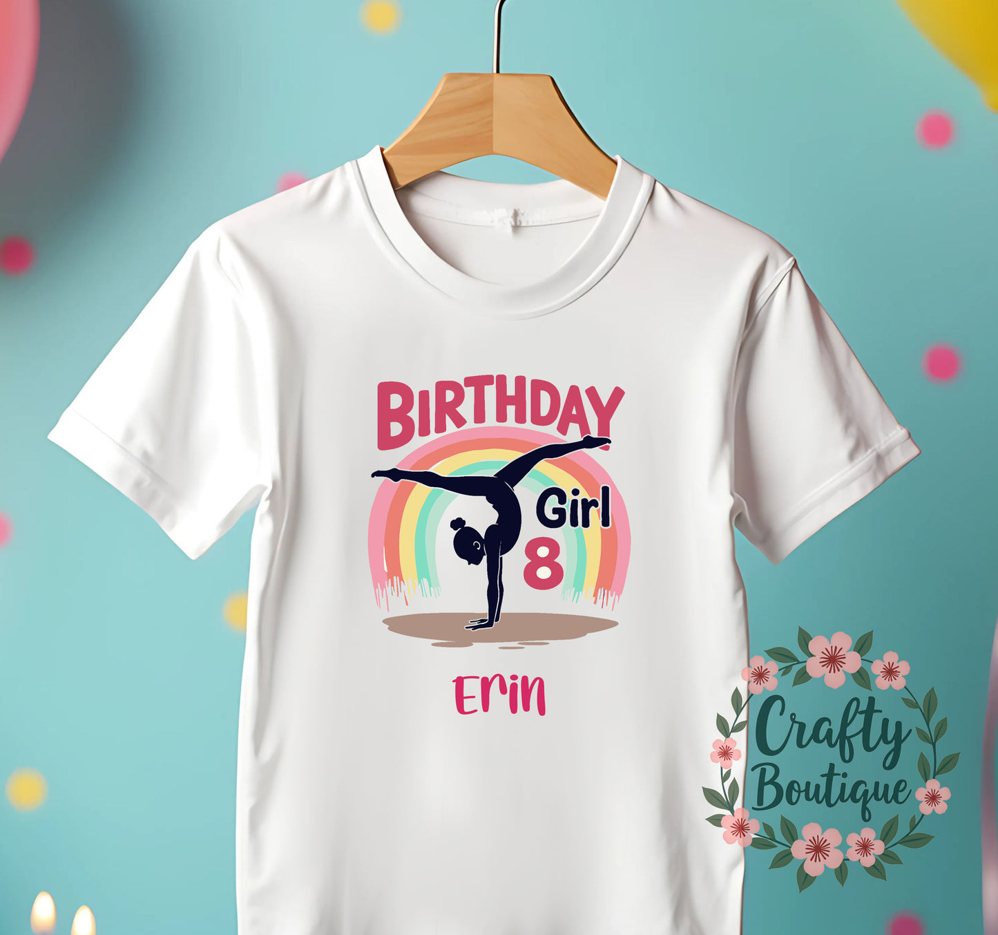 8th Birthday T-Shirt, Gymnastics Tshirt, Girls Birthday Party Tee - 1244