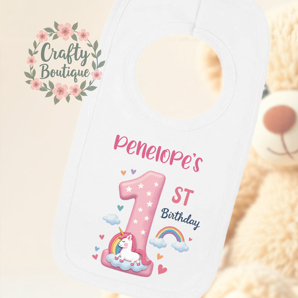 1st Birthday Outfit, Girls Pink Unicorn Number One, First Birthday Vest / Bib - 1007