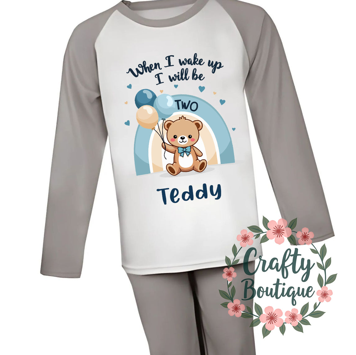 2nd Birthday PJs, 2 Year Old Teddy Bear Personalised Boys Pajamas - 1033