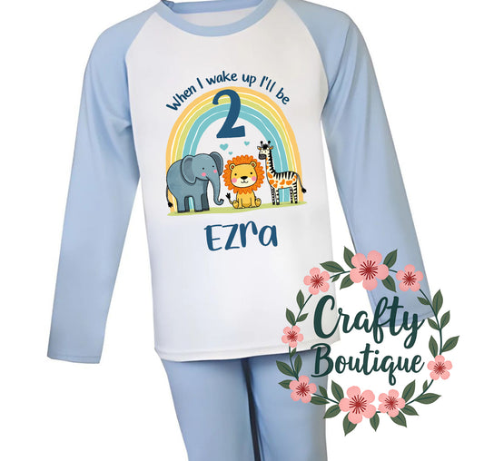 2nd Birthday PJs, 2 Year Old Personalised Jungle Boys Pajamas - 1047