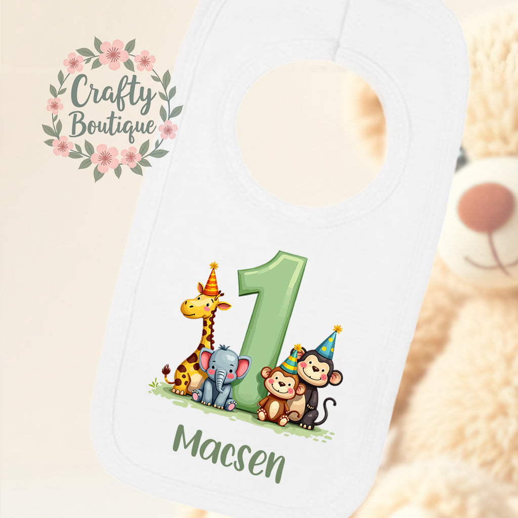 1st Birthday Outfit, Jungle Animal Number One Bodysuit, First Birthday Boys Vest / Bib - 1086