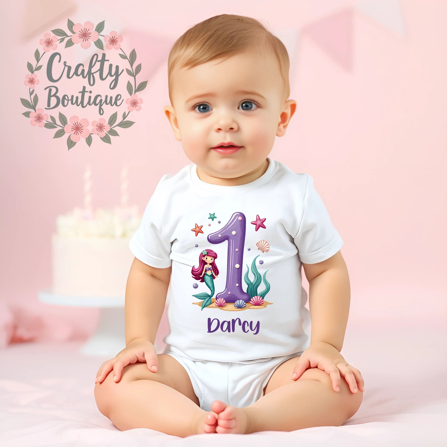 1st Birthday Outfit, Girls Mermaid Number One, First Birthday Vest / Bib - 1088