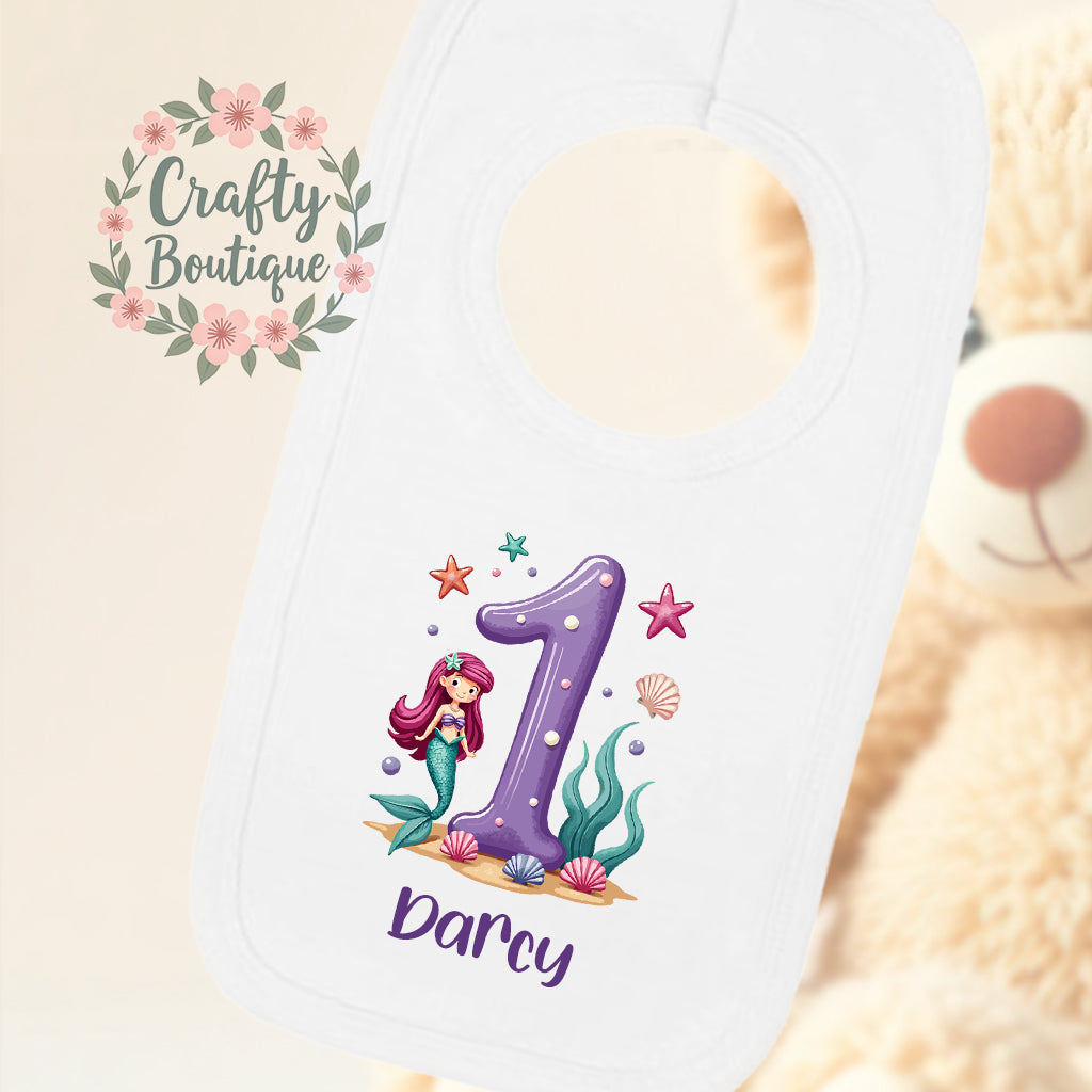1st Birthday Outfit, Girls Mermaid Number One, First Birthday Vest / Bib - 1088