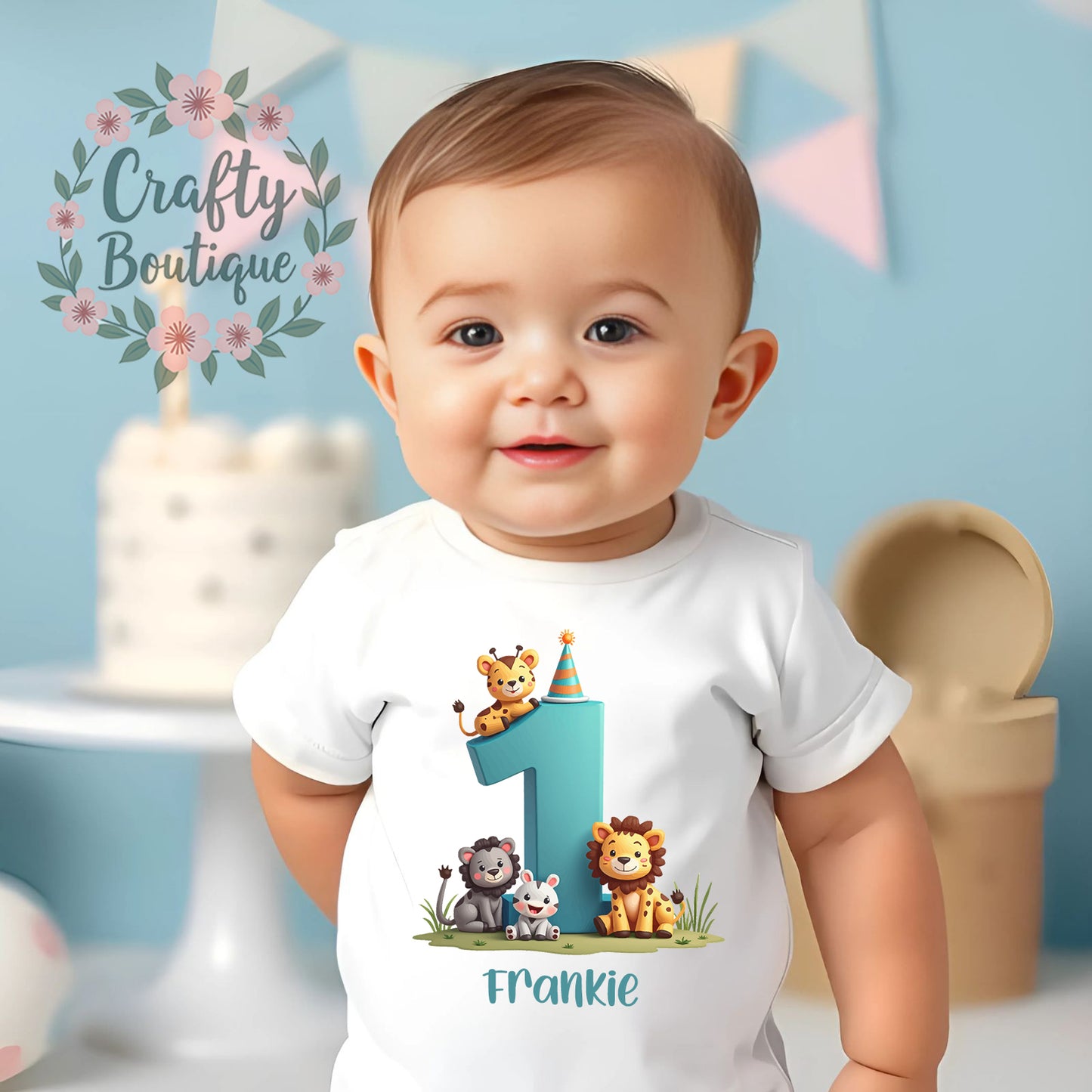 1st Birthday Outfit, Jungle Animal Number One Bodysuit, First Birthday Boys Vest / Bib - 1094