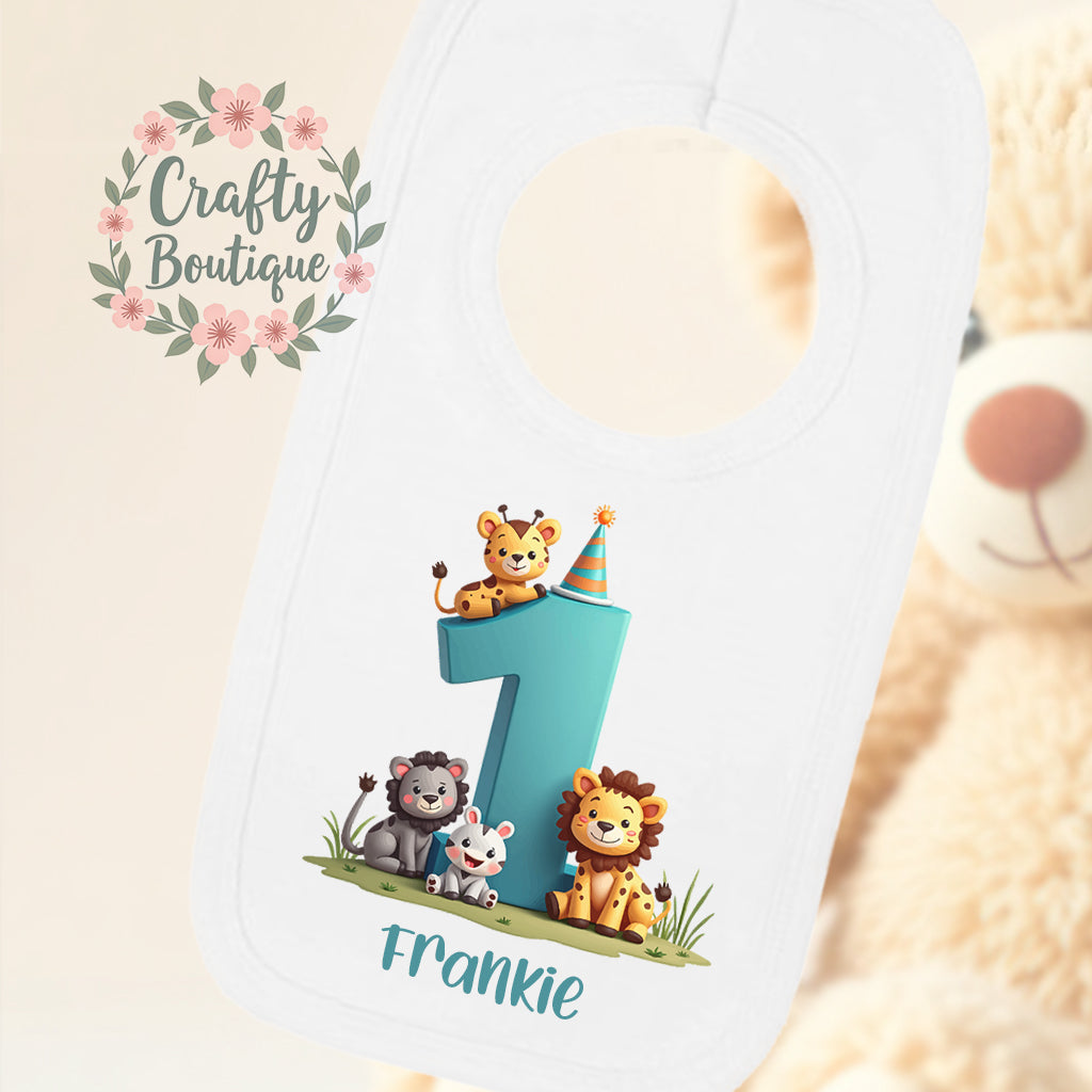 1st Birthday Outfit, Jungle Animal Number One Bodysuit, First Birthday Boys Vest / Bib - 1094