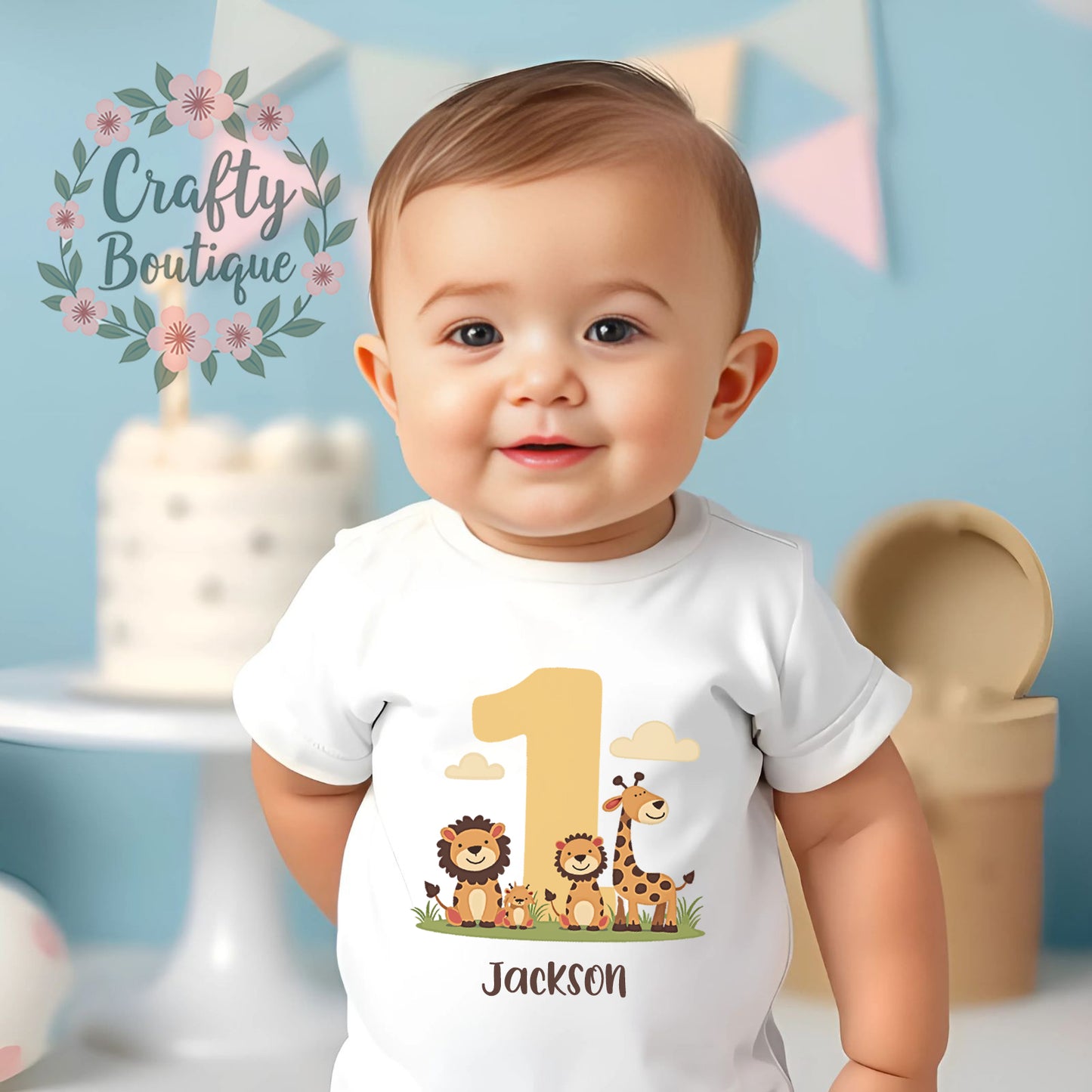 1st Birthday Outfit, Jungle Animal Number One Bodysuit, First Birthday Boys Vest / Bib - 1097