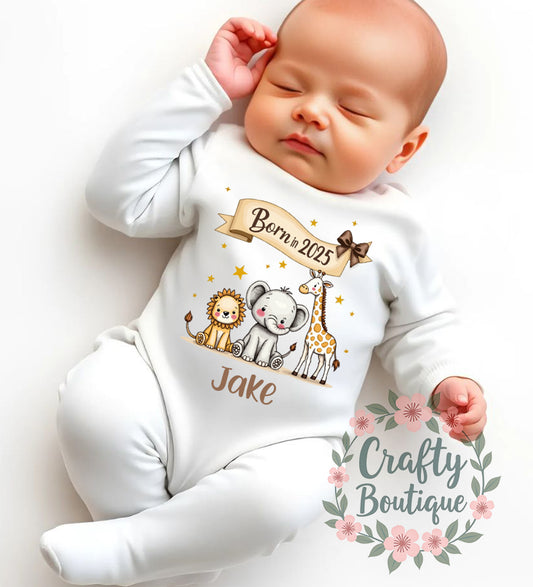 Personalised Baby Grow, Born In 2025 New Baby Bodysuit - 1099