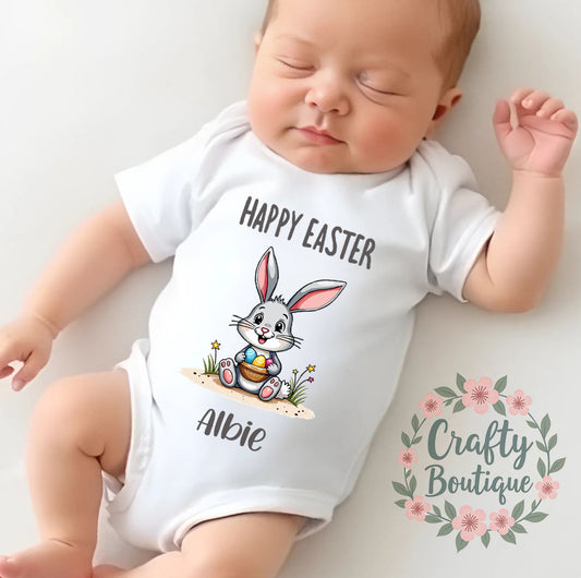 Happy Easter New Baby Cute Bunny Bodysuit, Sleepsuit, Bib - 1100
