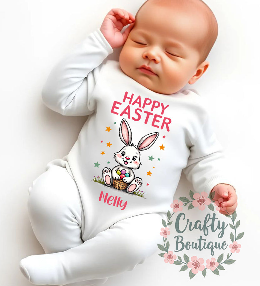 Happy Easter New Baby Cute Bunny Bodysuit, Sleepsuit, Bib - 1102