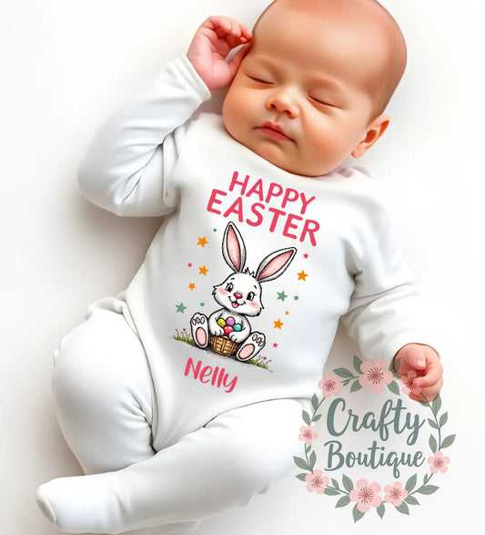 Happy Easter New Baby Cute Bunny Bodysuit, Sleepsuit, Bib - 1102