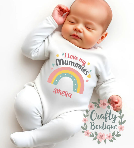 I Love My Mummies, Personalised Baby Grow, New Baby Bodysuit - 1103