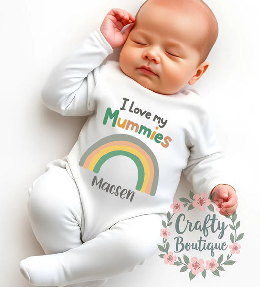 I Love My Mummies, Personalised Baby Grow, New Baby Bodysuit - 1108