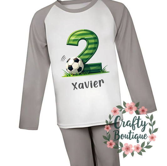 2nd Birthday PJs, Toddler Personalised Football Pajamas - 1120