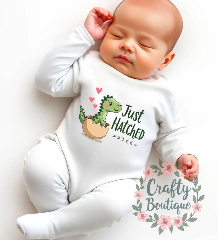 Just Hatched Dinosaur New Baby Bodysuit, Sleepsuit, Bib - 1128