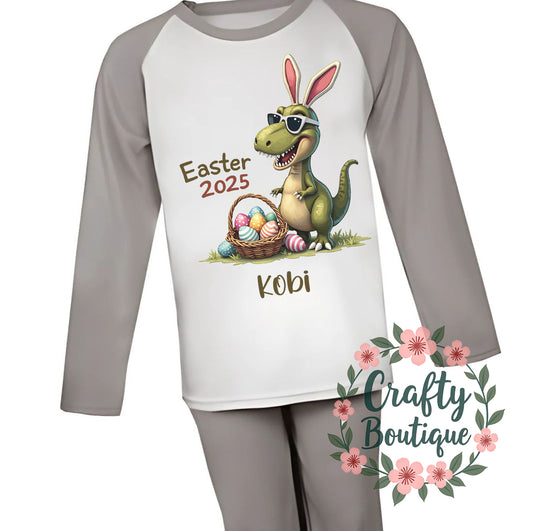 Happy Easter Kids PJs, Easter Dinosaur Pajamas - 1143