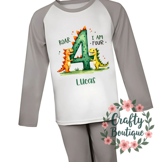 4th Birthday PJs, Personalised Dinosaur Pajamas, When I Wake Up I Will Be Four - 1147