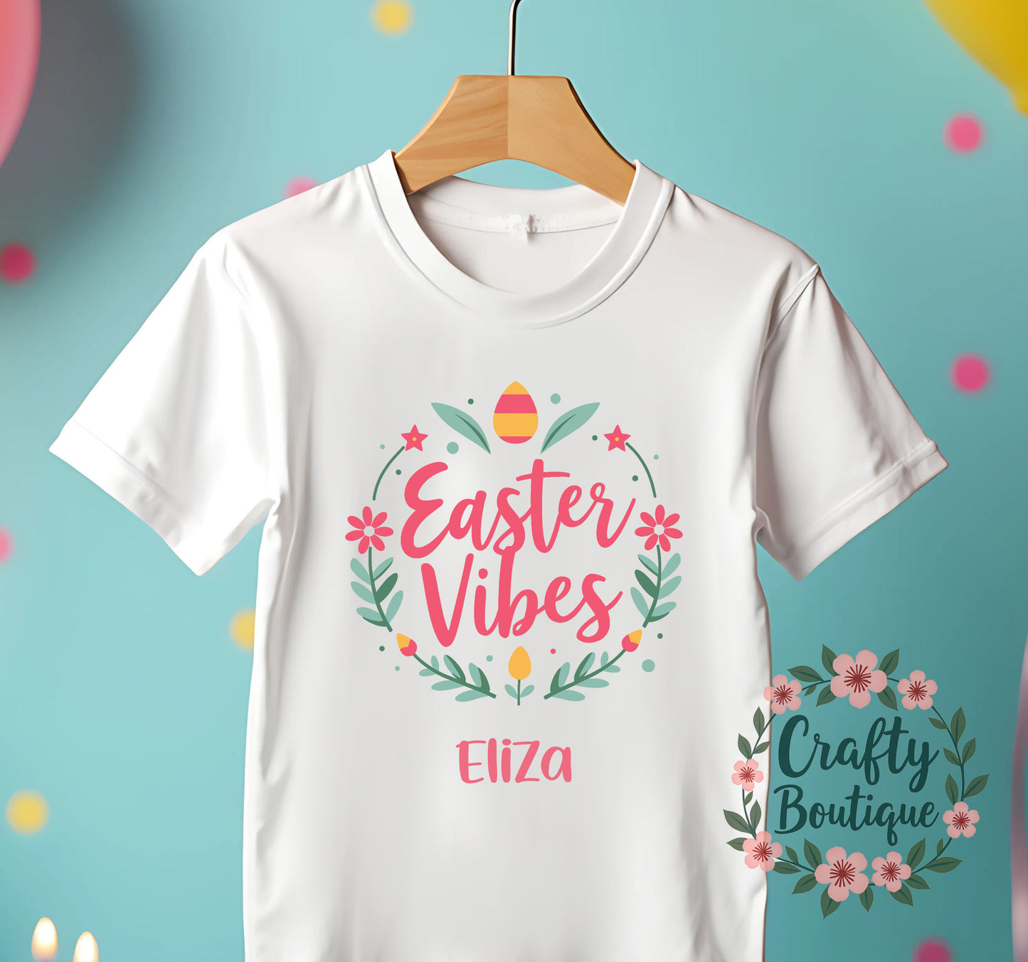 Easter Vibes Kids Tshirt PJs, Girls Personalised Easter Pajamas - 1152