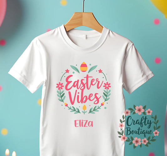 Easter Vibes Kids Tshirt PJs, Girls Personalised Easter Pajamas - 1152