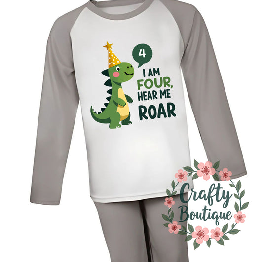 4th Birthday PJs, I Am Four Hear Me Roar, Boys Dinosaur Pajamas - 1155