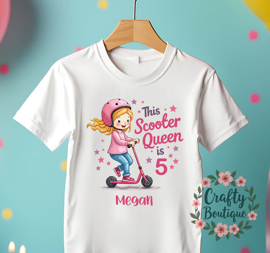 5th Birthday T-Shirt, Scooter Queen Shirt, Girls Birthday Tee - 1189