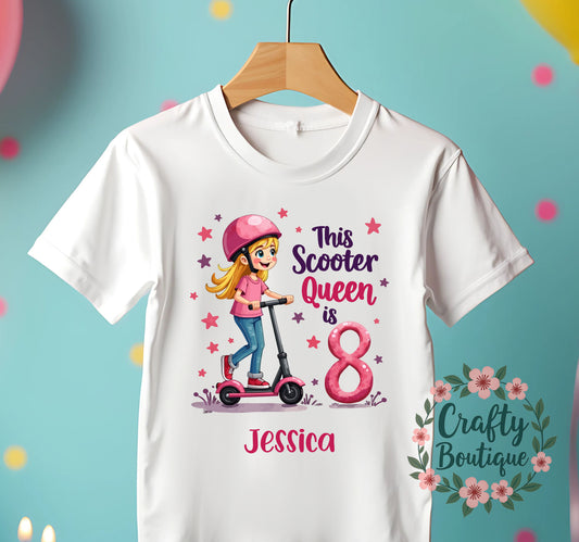 8th Birthday T-Shirt, Scooter Tshirt, Girls Birthday Party Tee - 1191