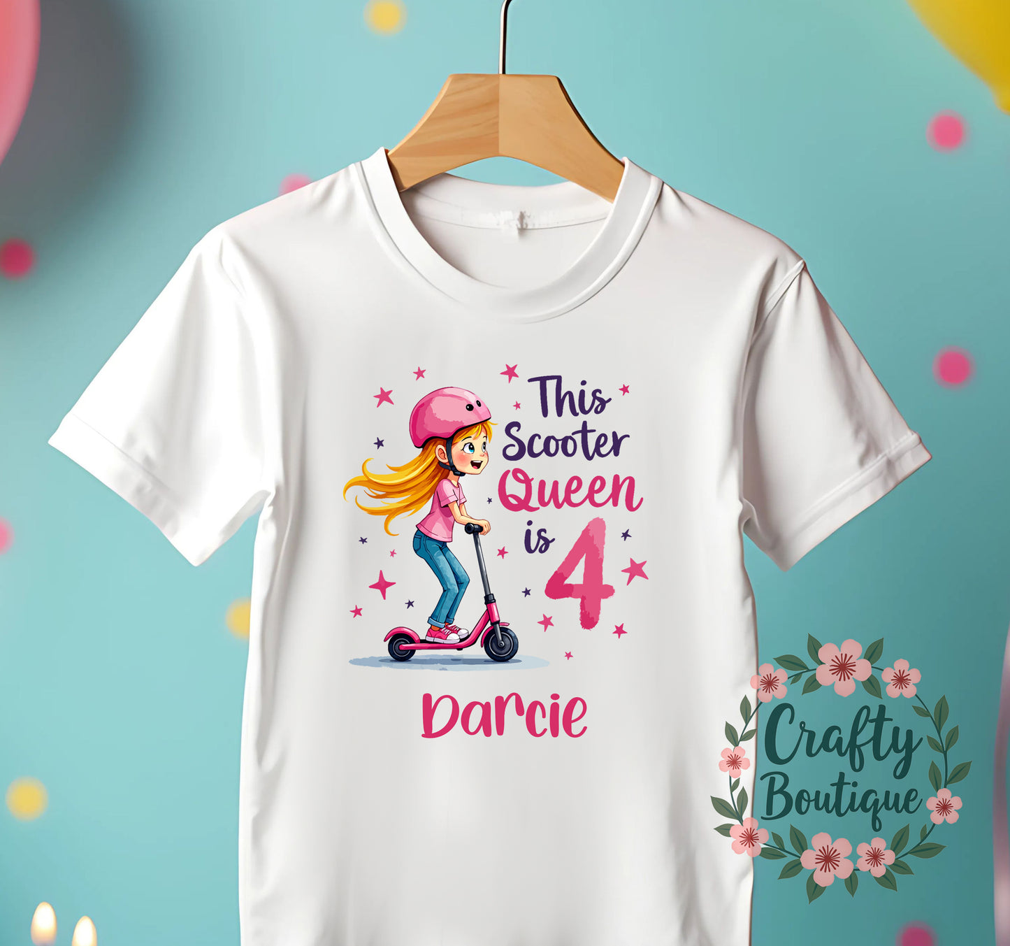 4th Birthday T-Shirt, Scooter Queen Shirt, Girls Birthday Tee - 1193