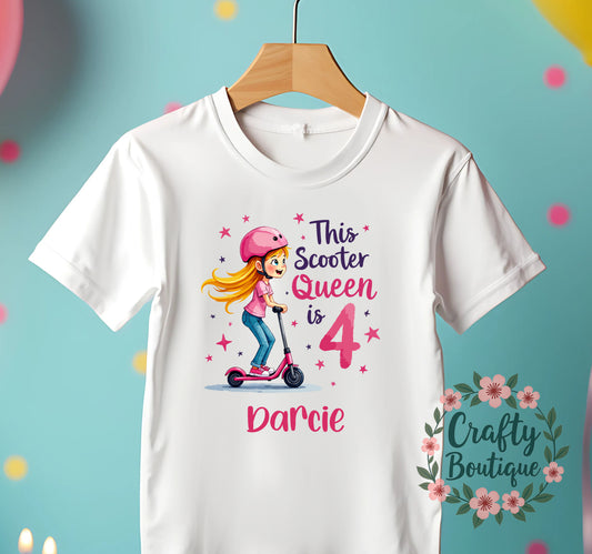 4th Birthday T-Shirt, Scooter Queen Shirt, Girls Birthday Tee - 1193