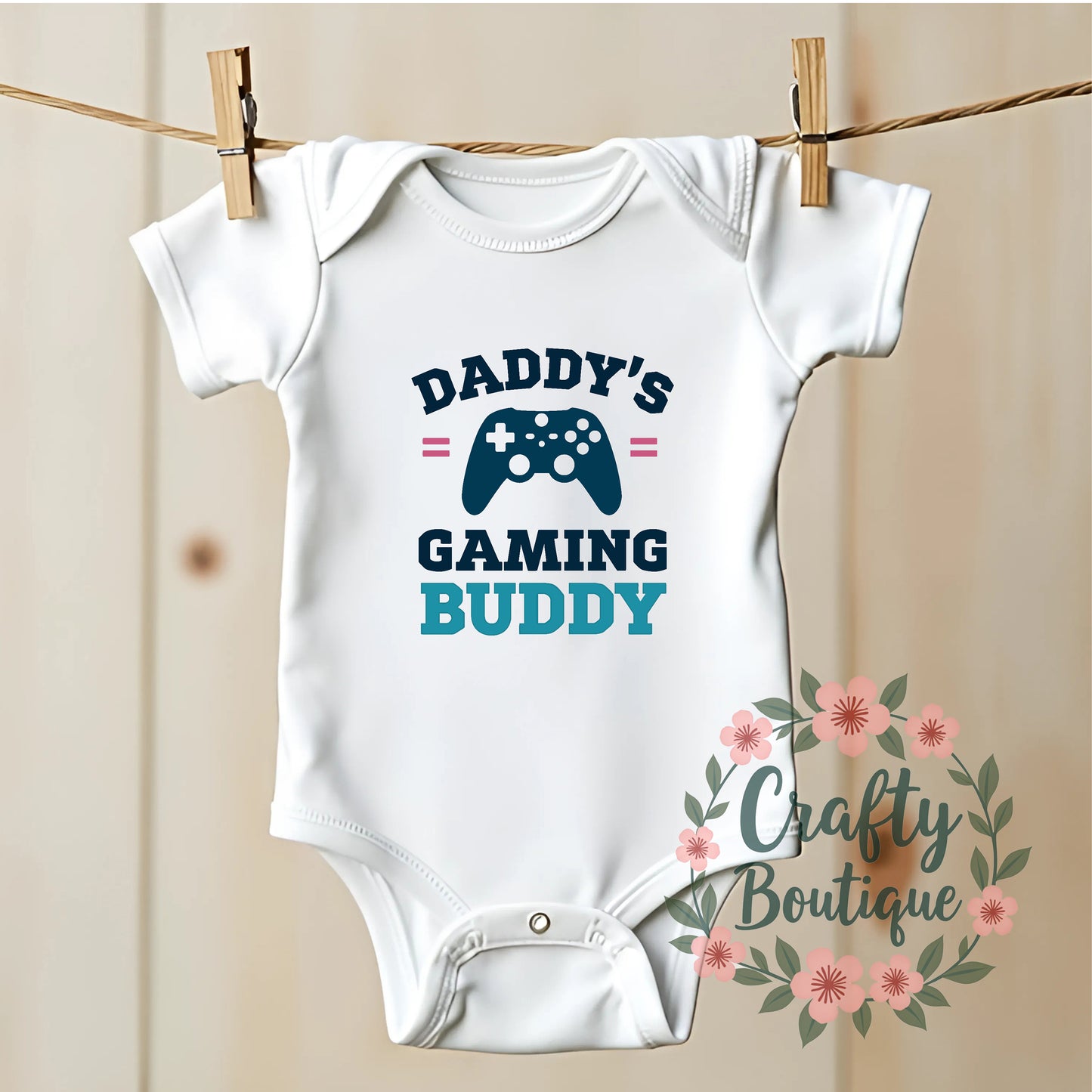 Daddy's Gaming Buddy, Funny Baby Grow, Tshirt, Baby Bodysuit, Romper, Bib - 1195