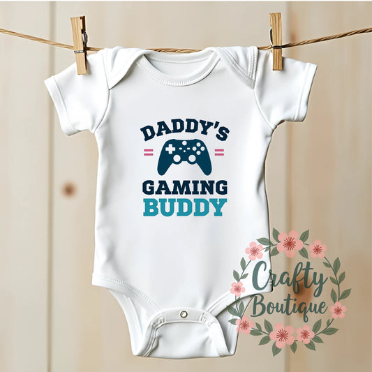 Daddy's Gaming Buddy, Funny Baby Grow, Tshirt, Baby Bodysuit, Romper, Bib - 1195