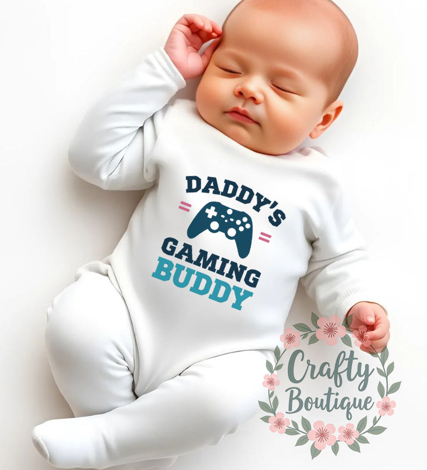 Daddy's Gaming Buddy, Funny Baby Grow, Tshirt, Baby Bodysuit, Romper, Bib - 1195