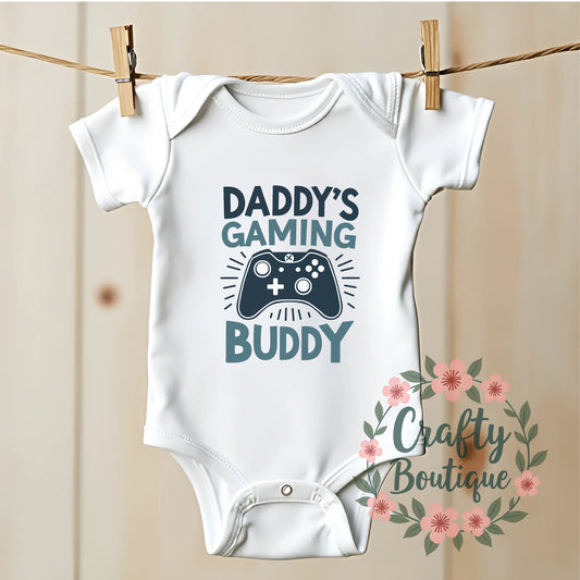 Daddy's Gaming Buddy, Funny Baby Grow, Tshirt, Baby Bodysuit, Romper, Bib - 1196