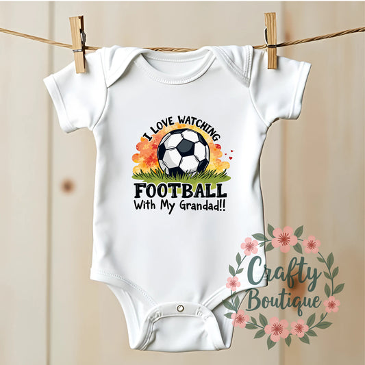 I Love Watching Football With Grandad, Cute Baby Grow, New Baby Gift Set - 1204